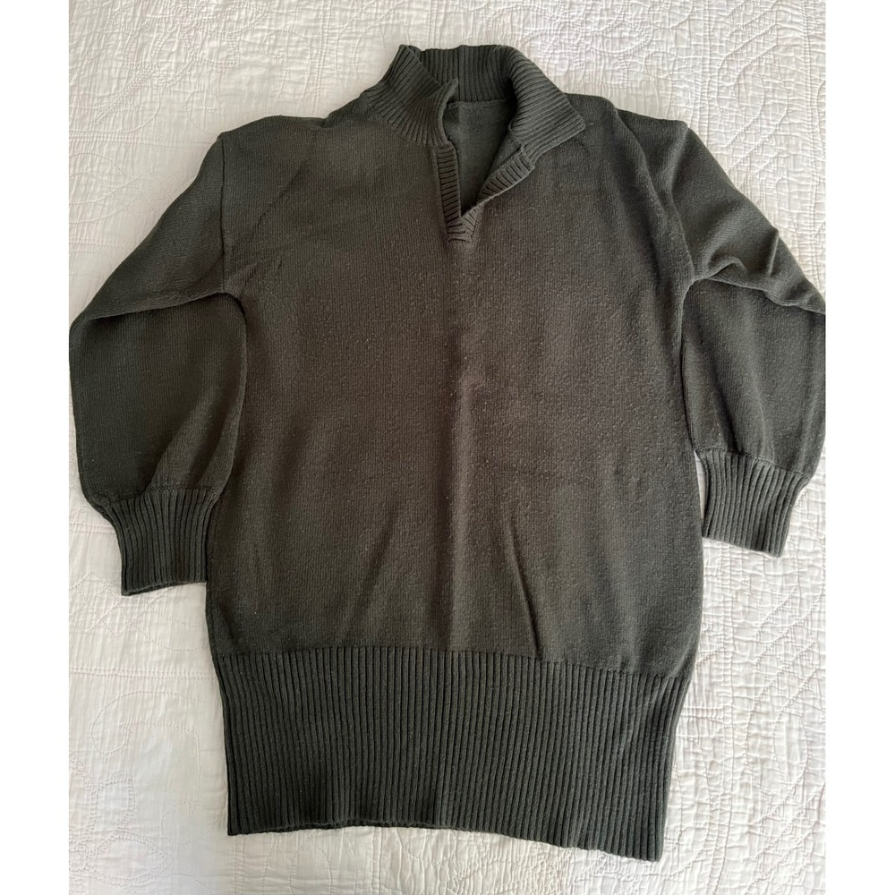 Womens XXL Dark Olive Green Mock Neck Split V Knit Sweater Tunic/Dress